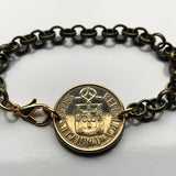 1986 Portugal 5 Escudos coin rolo link bracelet Portuguese Quinas castles Porto Lisbon Braga Faro Lagoa Sintra Coimbra Évora Vasco da Gama Maria de Belém Algarve Guimarães Mirandese b000109
