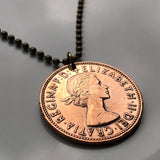 1965 United Kingdom Great Britain 1 Penny coin pendant Queen Elizabeth Britannia England Scotland Wales Northern Ireland London Edinburgh Cardiff Glasgow Belfast Manchester Leeds Liverpool Birmingham Bristol Sheffield Nottingham Norwich Newcastle n003524