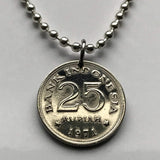 1974 Indonesia 25 Rupia colgante de moneda Victoria Paloma Coronada pájaro Yakarta Surabaya Bekasi Bandung Medan Depok Tangerang Palembang Semarang Makassar Tangerang Batam Garuda Pancasila Sunda Malay Sumatra Minangkabau Papúa Borneo n000328