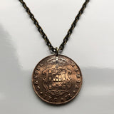 1843 Portugal 10 Reis coin pendant Portuguese 5 Quinas castles Quincunx cross Lisboa Porto Sintra Braga Coimbra Évora Faro Santa Maria de Belém Vila Nova de Gaia Mirandese Guimarães Praia da Marinha Viseu Setúbal Amadora Funchal Almada Portalegre n003585