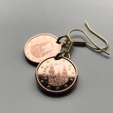 Spain España 1 Euro Cent Spanish coin hook earrings jewelry Camino de Santiago Compostela cathedral Galicia Way of Saint James apostle Ourense Ferrol Christianity Praza do Obradoiro Lugo pilgrimage Pontevedra e000407