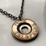 1953-1955 Israel coin pendant Asimon Telephone Token Jewish public rotary dial payphone Jerusalem Tel Aviv Haifa Rishon LeZion Petah Tikva Ashdod Star of David Netanya Torah Hebrew Judea Jaffa Masada Caesarea Tiberias Zion Nazareth Palestine n003264