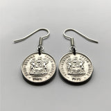 South Africa Suid Afrika 5 Cent coin earrings blue paradise Stanley crane bird Cape Town Johannesburg Pretoria Port Elizabeth Limpopo Soweto Soshanguve Afrikaan isiXhosa Nguni Bantu Zulu Gauteng Polokwane Bloemfontein Azania Durban KwaZulu-Natal e000443