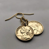 France 5 Centimes coin hook earrings dangle and drop French jewelry Marianne Paris Marseille Lyon Toulouse Bordeaux Lille Nice Rennes Reims Nantes Le Havre Toulon Dijon Strasbourg Seine Saint-Etienne Normandy e000018