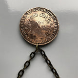 1843 Portugal 10 Reis coin pendant Portuguese 5 Quinas castles Quincunx cross Lisboa Porto Sintra Braga Coimbra Évora Faro Santa Maria de Belém Vila Nova de Gaia Mirandese Guimarães Praia da Marinha Viseu Setúbal Amadora Funchal Almada Portalegre n003585
