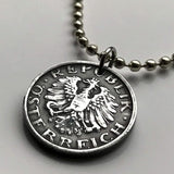 1948 Austria Osterreich 10 Groschen coin pendant Austrian eagle Vienna Habsburg shield Salzburg Graz Innsbruck Carinthia Styria Klagenfurt Villach Sankt Pölten Linz Tyrol Wels Dornbirn Wiener n000436