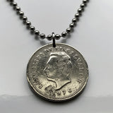 1975 El Salvador 5 Centavos Münze Anhänger Halskette Francisco Morazan Santa Ana Soyapango San Miguel Santa Tecla Mejicanos Apopa Ahuachapán Ilopango Colón Tonacatepeque Opico Zacatecoluca La Libertad Maya Tazumal Sonsonate Usulután Joya de Cerén n001694