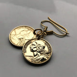 France 5 Centimes coin hook earrings dangle and drop French jewelry Marianne Paris Marseille Lyon Toulouse Bordeaux Lille Nice Rennes Reims Nantes Le Havre Toulon Dijon Strasbourg Seine Saint-Etienne Normandy e000018