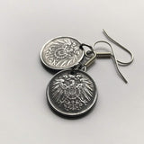 Germany Deutschland 5 Pfennig Iron coin earrings jewelry World War 1 era black German eagle Berlin Hamburg Munich Cologne Frankfurt Stuttgart Düsseldorf Dortmund Bavaria Rothenburg Leipzig Bremen Dresden e000071