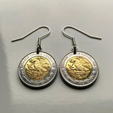 2014 Mexico 1 Peso coin earrings jewelry Mexican eagle Ecatepec Juárez Tijuana Veracruz Culiacán Toluca Chiapas Guadalajara Monterrey Puebla Cancún Pachuca Morelia León Acapulco Durango Piedra del Sol e000183