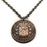1879 Spain España 10 Centimos Spanish coin pendant escudo Español Madrid Barcelona Sevilla Málaga Cadiz Bilbao A Coruña Granada Córdoba Valencia Zaragoza Toledo Tenerife Murcia Asturias Cataluña Catalan Vigo Gijón Ibiza Oviedo Hispania Iberia n000368
