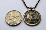 1925 Portugal 10 Centavos coin pendant Portuguese lady Lisboa Oporto Sintra Braga Guimarães Coimbra Funchal Beja Aveiro Azores Algarve Praia da Marinha Madeira Évora Faro Ourique Fatima Loures Setúbal Almada Vila Nova de Gaia Mirandese Quinas n000002