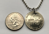 1989 Israel 40th anniversary coin pendant menorah Jewish Jerusalem Tel Aviv Israelite Yisraeli Hebrew Zion Holy Land Levant necklace n002878