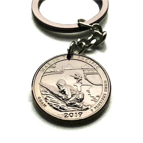 2019 USA Quarter 25 Cent coin pendant necklace jewelry Guam War in the Pacific Asan Bay World War 2 American Allies Axis battlefields Japanese 1941 1944 Marines Chamorros Apra Harbor Mariana Trench Hagåtña Dededo Pearl Harbor USA Army  n003074