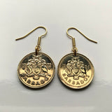 Barbados 5 Cents coin hook earrings Barbadian jewelry Bajan South Point Lighthouse Bridgetown Broken Trident dolphin fish pelican beach Lesser Antilles drietand Caribbees West Indies Crop Over Festival Errol Barrow Grand Kadooment Day Bimshire e000186