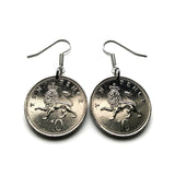 1992 England United Kingdom Great Britain 10 Pence coin earrings English lion London Manchester Birmingham Southampton Sheffield Liverpool Leeds Nottingham Bristol Newcastle Yorkshire Reading Portsmouth Leicester Norwich Canterbury Coventry Kent e000323