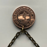 1859 Dutch East Indies Indonesia 1 Cent coin pendant lion Jakarta Surabaya Bandung Medan Bekasi Palembang Tangerang Sundaland Java Prambanan Borobudur Toraja Bali Sunda Islands Bhinneka Tunggal Minangkabau people Suku Minang Surabaya n003234