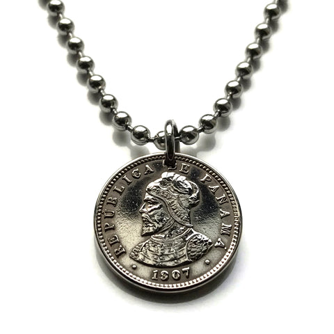 1907! Panama 1/2 Centesimo coin pendant armored helmet Vasco Núñez de Balboa San Miguelito Las Cumbres La Chorrera Tocumen Pacora Arraiján David Vista Alegre Núñez de Balboa Santiago de Veraguas Colón Chilibre Changuinola Penonomé Bugaba Coronado n003321