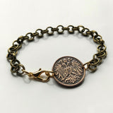 1911 Austria Österreich 2 Heller coin rolo link brass bracelet jewelry double headed eagle Austro-Hungarian Habsburg shield Vienna Salzburg Wien Graz Innsbruck Villach Sankt Pölten Wels Sölden Ischgl Gmunden Vorarlberg Zell am See Hungary b000071