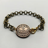 1911 Austria Österreich 2 Heller coin rolo link brass bracelet jewelry double headed eagle Austro-Hungarian Habsburg shield Vienna Salzburg Wien Graz Innsbruck Villach Sankt Pölten Wels Sölden Ischgl Gmunden Vorarlberg Zell am See Hungary b000071