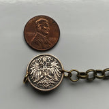 1911 Austria Österreich 2 Heller coin rolo link brass bracelet jewelry double headed eagle Austro-Hungarian Habsburg shield Vienna Salzburg Wien Graz Innsbruck Villach Sankt Pölten Wels Sölden Ischgl Gmunden Vorarlberg Zell am See Hungary b000071
