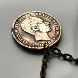 1878 Spain España 10 Centimos Spanish coin pendant escudo Español Madrid Barcelona Sevilla Málaga Cadiz Bilbao A Coruña Granada Córdoba Valencia Zaragoza Toledo Tenerife Murcia Asturias Cataluña Catalan Vigo Gijón Ibiza Oviedo Hispania Iberia n000368