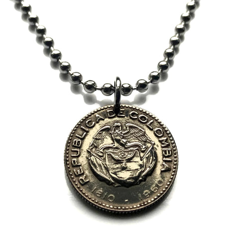 1960 Colombia 10 Cent coin pendant escudo Colombiano flag condor Bogotá Medellín Cali Barranquilla Cartagena Cúcuta Soacha Soledad Bucaramanga Bello Ibagué Manizales Montería Valle del Cauca Antioquia Pereira Caldas Armenia Muisca Chibcha Quimbaya n003422
