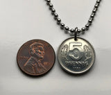 1968 East Germany Deutschland 5 Pfennig coin necklace Berlin wall Leipzig Dresden Ampelmann Meck-Pomm Chemnitz Magdeburg Rostock Halle Erfurt Potsdam Schwerin socialist communist soviet occupation Brandenburg Cottbus Iron Curtain World War II n003507