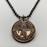 1934 British Hong Kong China 1 Cent coin pendant necklace jewelry Hongkonger Pearl of the Orient Sham Shui Po Yau Tsim Mong Kwai Tsing Tai Po Sha Tin n000402