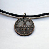 antique! 1853 Germany Prussia Deutschland 2 Pfenninge coin pendant Hohenzollern black eagle Berlin Cologne Düsseldorf Koblenz Saxony Magdeburg Münster Frankfurt Potsdam Lower Rhine Westphalia Arnsberg Brandenburg Königsberg Pomerania Hanover n000685