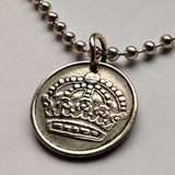 1953 Sweden Sverige 25 Ore SILVER coin pendant Swedish royal crown Swedes Svear Stockholm Nordic Old Norse Soedermalm Orebro Scania n001193
