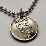 1953 Sweden Sverige 25 Ore SILVER coin pendant Swedish royal crown Swedes Svear Stockholm Nordic Old Norse Soedermalm Orebro Scania n001193