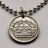 1953 Sweden Sverige 25 Ore SILVER coin pendant Swedish royal crown Swedes Svear Stockholm Nordic Old Norse Soedermalm Orebro Scania n001193