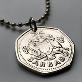 1994 Barbados 1 Dollar coin pendant Barbadian flying fish Bridgetown dolphin fish pelican caribbean Trident of Poseidon Sandy Lane Beach Bajan Creole Caribbees West Indies Crop Over festival Crane Beach Grand Kadooment Day Bimshire Saint Michael n002115