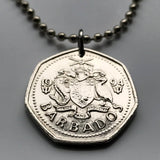 1994 Barbados 1 Dollar coin pendant Barbadian flying fish Bridgetown dolphin fish pelican caribbean Trident of Poseidon Sandy Lane Beach Bajan Creole Caribbees West Indies Crop Over festival Crane Beach Grand Kadooment Day Bimshire Saint Michael n002115