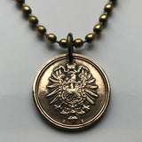 1875 Germany Deutschland 1 Pfennig coin pendant black German eagle Berlin Hamburg Munich Cologne Frankfurt Stuttgart Düsseldorf Dortmund Leipzig Bremen Dresden Hanover Bavaria Bonn Nuremberg n000177