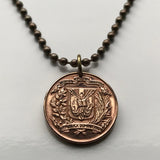 1957 Dominican Republic 1 Centavo coin pendant necklace jewelry Santo Domingo Santiago Quisqueya Cibao La Vega Ciudad Colonial San Pedro de Macorís La Romana Higüey Moca n000902