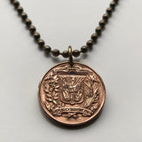 1957 Dominican Republic 1 Centavo coin pendant necklace jewelry Santo Domingo Santiago Quisqueya Cibao La Vega Ciudad Colonial San Pedro de Macorís La Romana Higüey Moca n000902