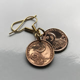 1962 Pakistan 1 Paisa coin earrings crescent moon star Tughra Karachi Tughra Balochistan Khyber Pakhtunkhwa Sindhi Islam Muhammad Iqbal e000353