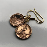 1962 Pakistan 1 Paisa coin earrings crescent moon star Tughra Karachi Tughra Balochistan Khyber Pakhtunkhwa Sindhi Islam Muhammad Iqbal e000353