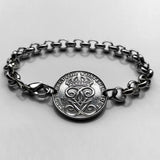 1944 Sweden Sverige 2 Ore coin rolo link bracelet Swedish crown initial G Tre Kroner Swedes Stockholm Gothenburg Malmo Uppsala Linkoping Orebro Ostergotland Norrland Scandinavia Nordic Vikings Norse Svealand Scandes Gotaland Vasteras Helsingborg b000057