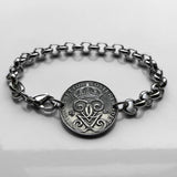 1944 Sweden Sverige 2 Ore coin rolo link bracelet Swedish crown initial G Tre Kroner Swedes Stockholm Gothenburg Malmo Uppsala Linkoping Orebro Ostergotland Norrland Scandinavia Nordic Vikings Norse Svealand Scandes Gotaland Vasteras Helsingborg b000057