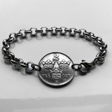 1944 Sweden Sverige 2 Ore coin rolo link bracelet Swedish crown initial G Tre Kroner Swedes Stockholm Gothenburg Malmo Uppsala Linkoping Orebro Ostergotland Norrland Scandinavia Nordic Vikings Norse Svealand Scandes Gotaland Vasteras Helsingborg b000057