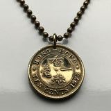 1965 British Hong Kong China 10 Cent coin pendant necklace Pearl of the Orient lion Sham Shui Po Yau Tsim Mong Kwai Tsing Tai Po Sha Tin Chinese Pearl River Delta Kwun Tong Yuen Long Kwai n003466