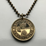 1965 British Hong Kong China 10 Cent coin pendant necklace Pearl of the Orient lion Sham Shui Po Yau Tsim Mong Kwai Tsing Tai Po Sha Tin Chinese Pearl River Delta Kwun Tong Yuen Long Kwai n003466