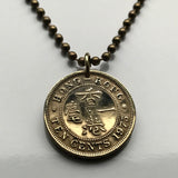 1965 British Hong Kong China 10 Cent coin pendant necklace Pearl of the Orient lion Sham Shui Po Yau Tsim Mong Kwai Tsing Tai Po Sha Tin Chinese Pearl River Delta Kwun Tong Yuen Long Kwai n003466