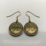 1949 Germany Deutschland 10 Pfennig coin earrings oak seedling tree planting gardening Berlin Hamburg Munich Cologne Frankfurt Stuttgart Düsseldorf Bavaria Dortmund Leipzig Bremen Dresden Bonn e000470
