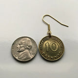 1949 Germany Deutschland 10 Pfennig coin earrings oak seedling tree planting gardening Berlin Hamburg Munich Cologne Frankfurt Stuttgart Düsseldorf Bavaria Dortmund Leipzig Bremen Dresden Bonn e000470