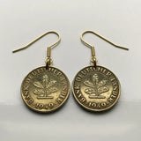 1949 Germany Deutschland 10 Pfennig coin earrings oak seedling tree planting gardening Berlin Hamburg Munich Cologne Frankfurt Stuttgart Düsseldorf Bavaria Dortmund Leipzig Bremen Dresden Bonn e000470