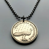 2008 North Macedonia 10 Denari coin pendant Peacock male Peafowl Stobi Skopje Bitola Kumanovo Prilep Tetovo Veles Štip Lake Ohrid Gostivar Pelagonia Vardar Balkans Yugoslavia Scupi Adriatic n003483